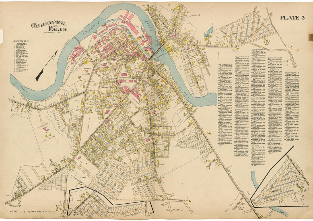 Plate 3: Chicopee Falls from Richards Standard Atlas of Hampden County, Massachusetts : Based Upon, and Carefully Compiled From, the Official Plans, Surveys and Records of the City Engineers, Assessors and Other Municipal Departments, Together With Pr... by Relic Map Company