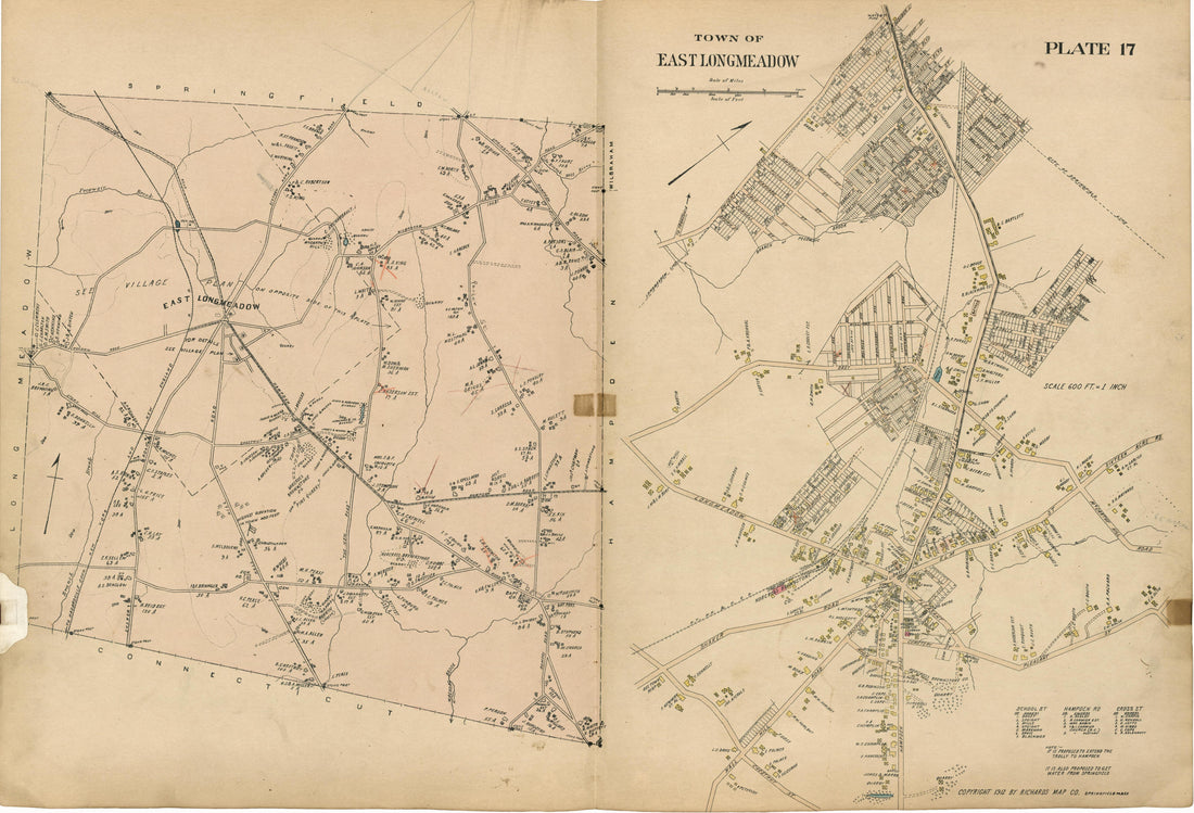 Plate 17: Town of East Longmeadow from Richards Standard Atlas of Hampden County, Massachusetts : Based Upon, and Carefully Compiled From, the Official Plans, Surveys and Records of the City Engineers, Assessors and Other Municipal Departments, Togeth... by Relic Map Company