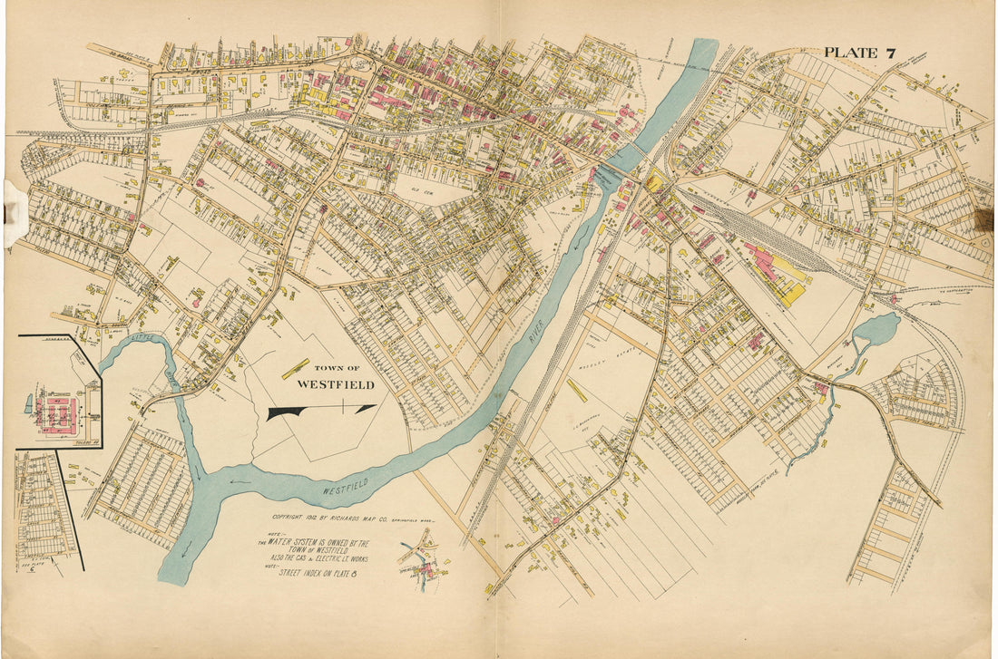 Plate 7: Town of Westfield from Richards Standard Atlas of Hampden County, Massachusetts : Based Upon, and Carefully Compiled From, the Official Plans, Surveys and Records of the City Engineers, Assessors and Other Municipal Departments, Together With... by Relic Map Company