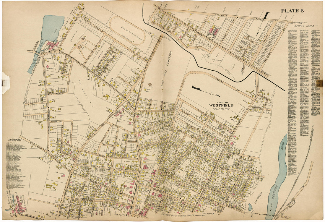 Plate 8: Part of Westfield from Richards Standard Atlas of Hampden County, Massachusetts : Based Upon, and Carefully Compiled From, the Official Plans, Surveys and Records of the City Engineers, Assessors and Other Municipal Departments, Together With... by Relic Map Company
