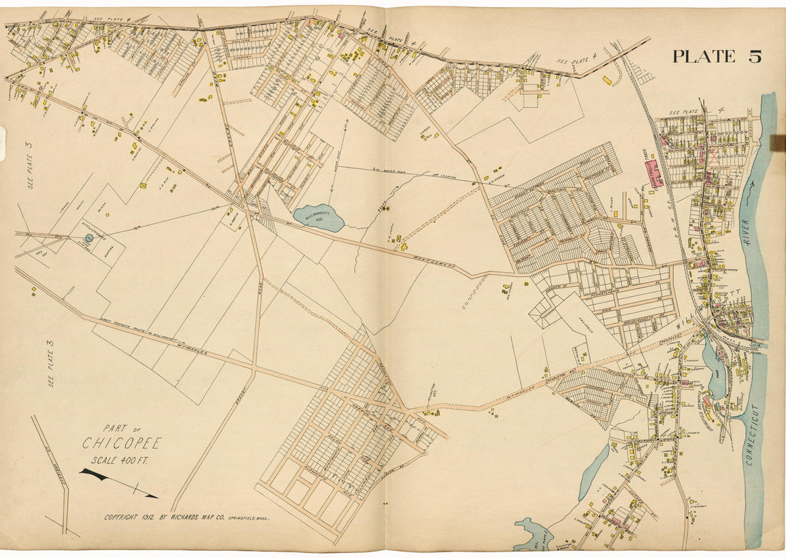 Plate 5: Part of Chicopee from Richards Standard Atlas of Hampden County, Massachusetts : Based Upon, and Carefully Compiled From, the Official Plans, Surveys and Records of the City Engineers, Assessors and Other Municipal Departments, Together With ... by Relic Map Company