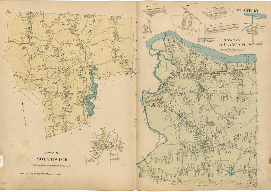 Plate 19: Town of Southwick; Town of Agawam from Richards Standard Atlas of Hampden County, Massachusetts : Based Upon, and Carefully Compiled From, the Official Plans, Surveys and Records of the City Engineers, Assessors and Other Municipal Departmen... by Relic Map Company