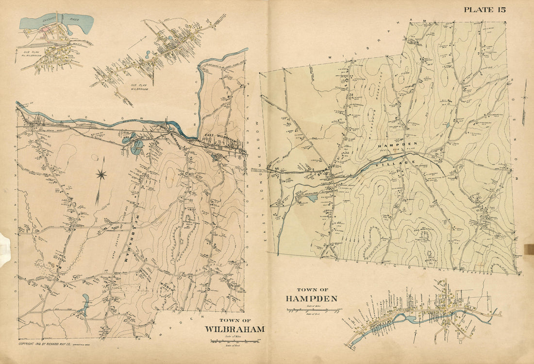 Plate 15: Town of Wilbraham; Town of Hampden; from Richards Standard Atlas of Hampden County, Massachusetts : Based Upon, and Carefully Compiled From, the Official Plans, Surveys and Records of the City Engineers, Assessors and Other Municipal Departm... by Relic Map Company
