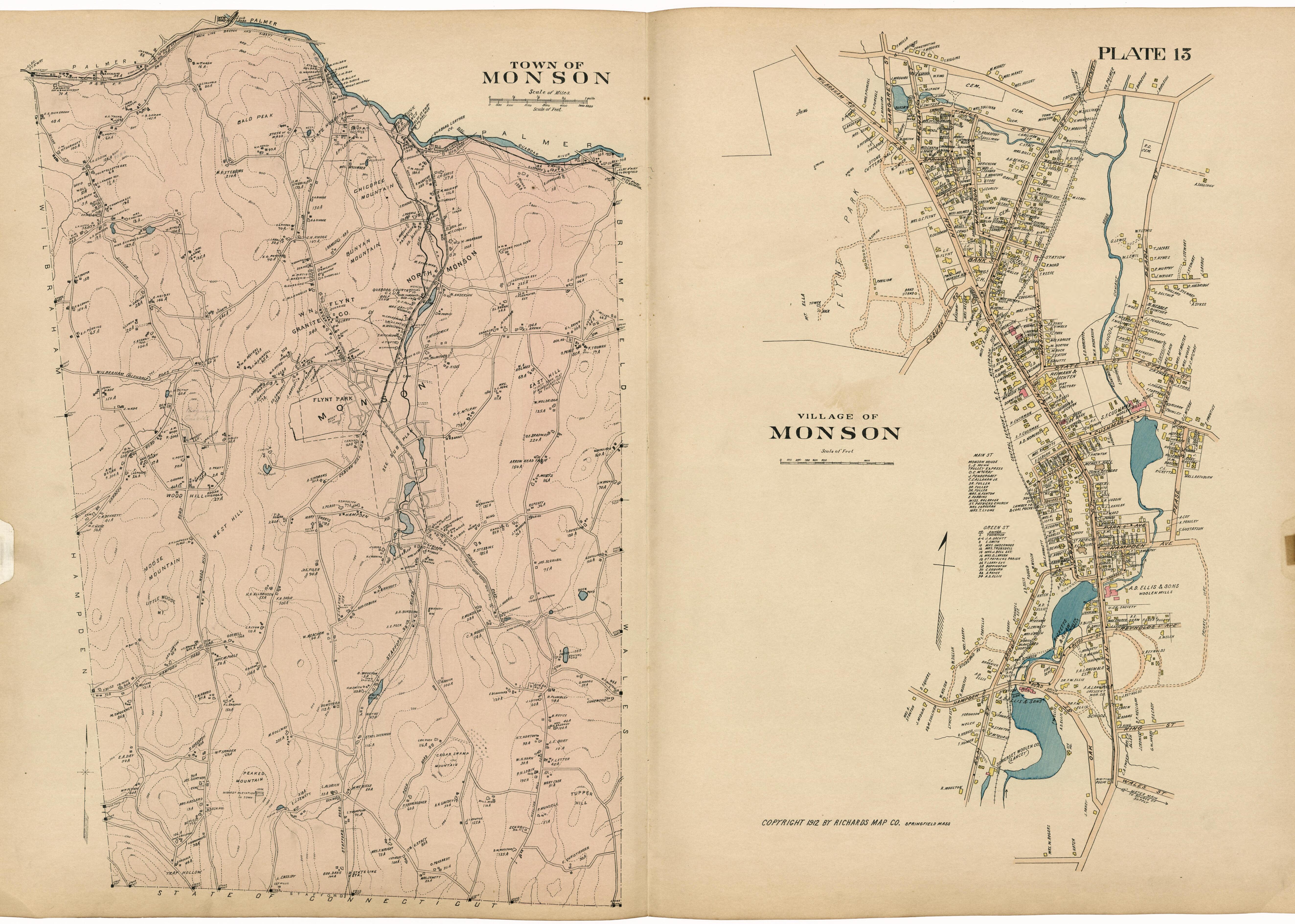 Old Map of Hampden County, , Massachusetts [1912] Plate 13: Town of ...