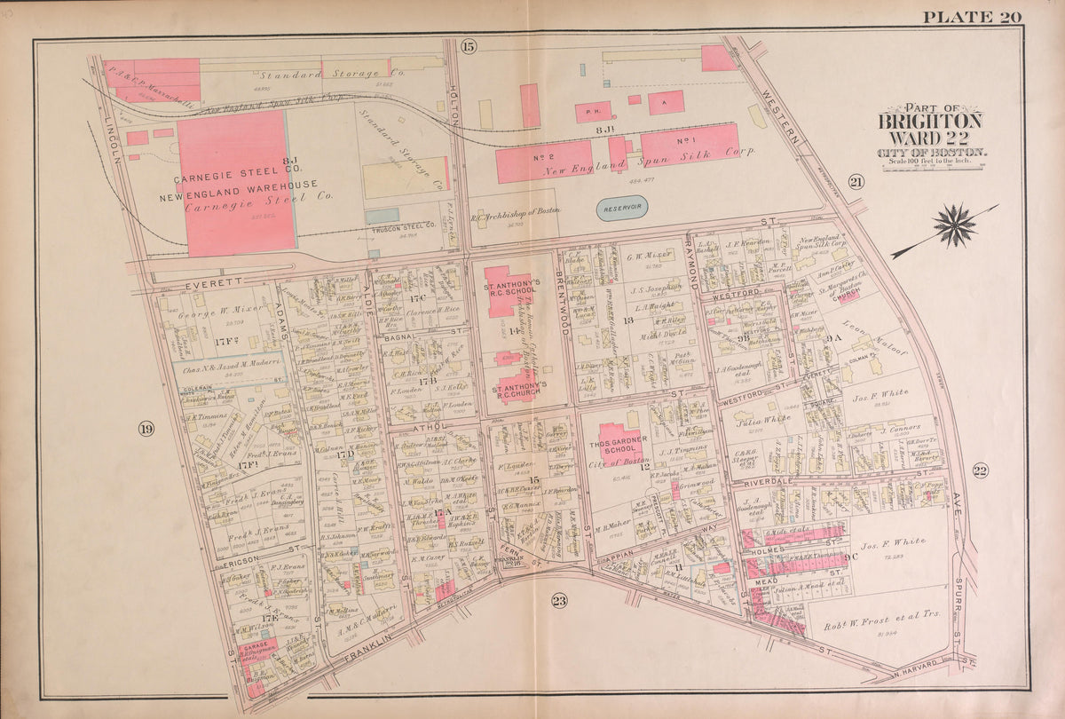 Part of Brighton, Wards 21 and 22 - Plate 20 from Atlas of the City of Boston, Brighton : from Actual Surveys and Official Plans 1925 by Relic Map Company
