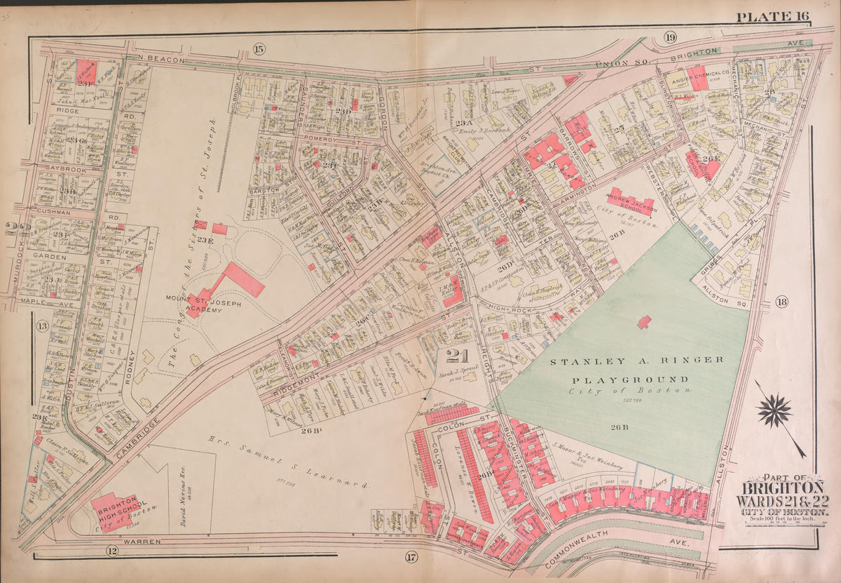 Part of Brighton, Wards 21 and 22 - Plate 16 from Atlas of the City of Boston, Brighton : from Actual Surveys and Official Plans 1925 by Relic Map Company