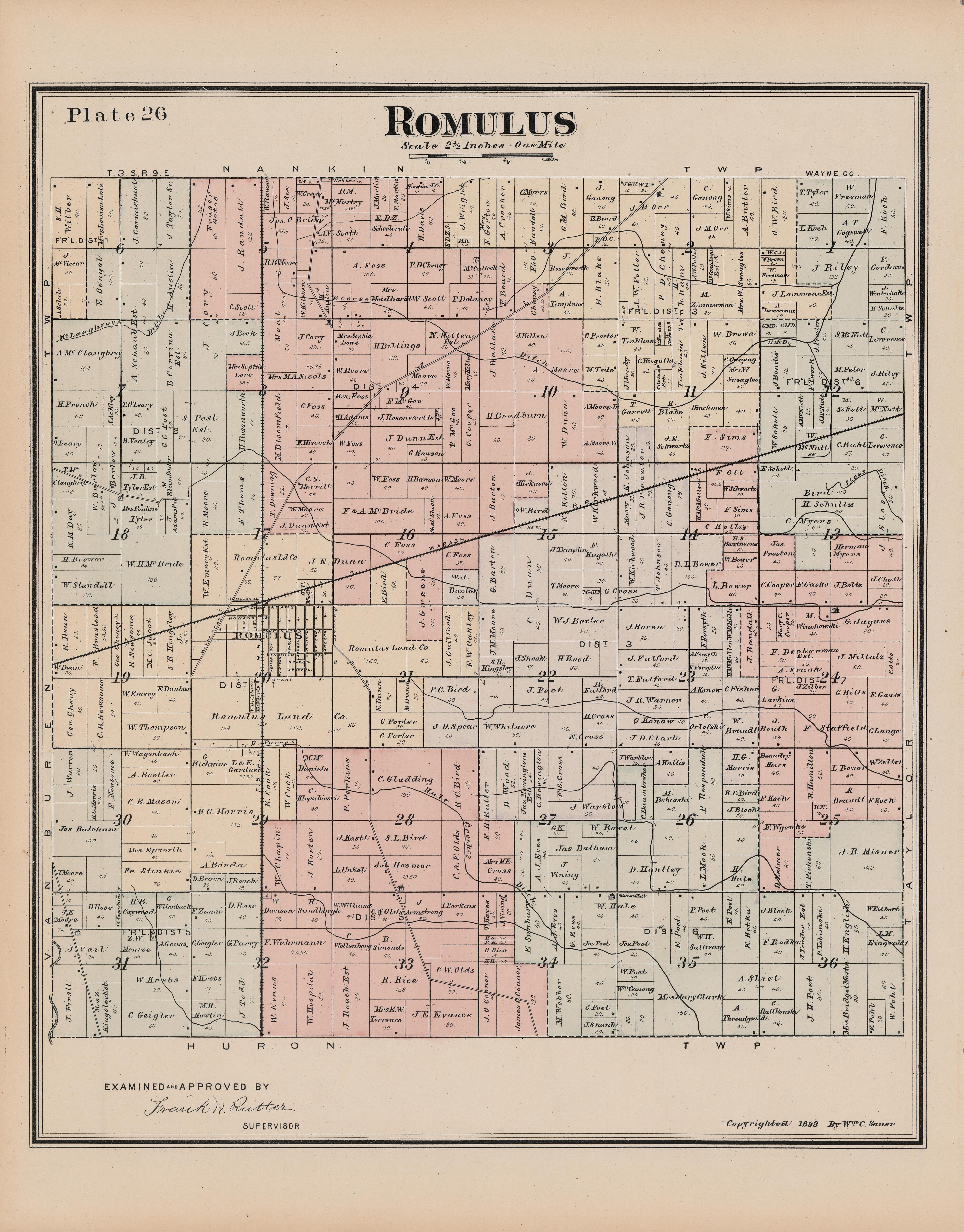 This old map of Michigan, , Wayne County was created by Sauer, Wm. C. in 1893