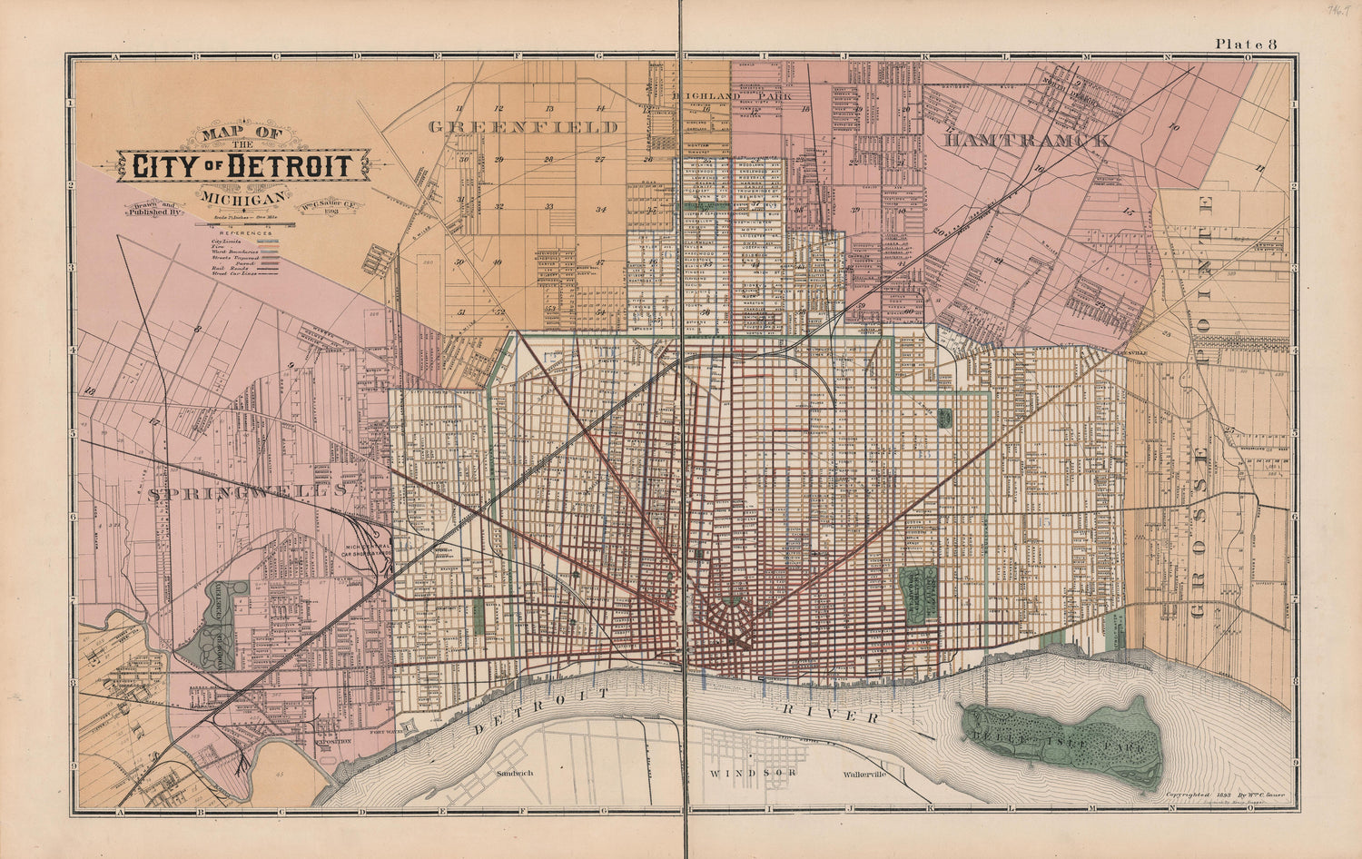 This old map of Michigan, , Wayne County was created by Sauer, Wm. C. in 1893