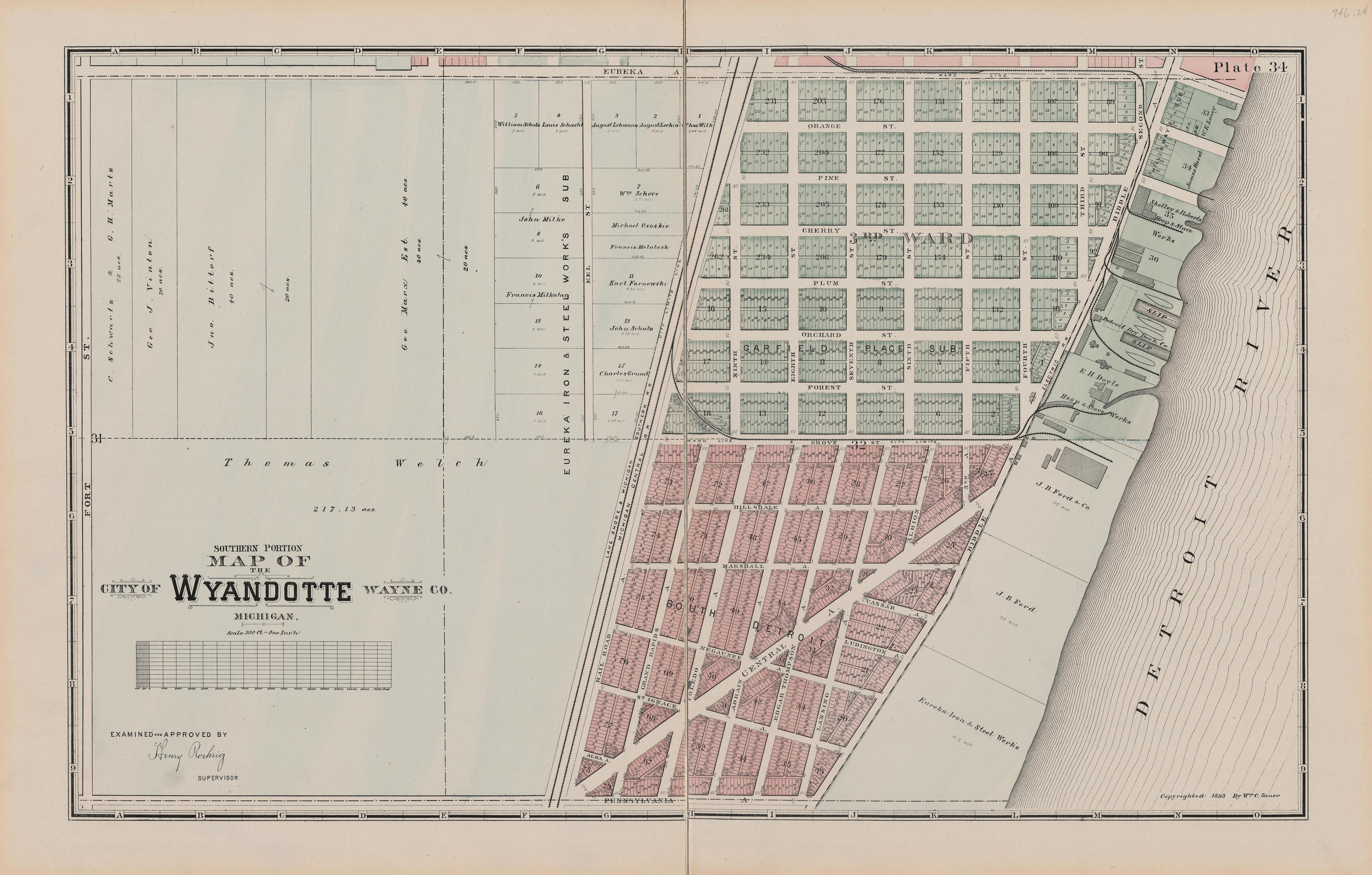 This old map of Michigan, , Wayne County was created by Sauer, Wm. C. in 1893