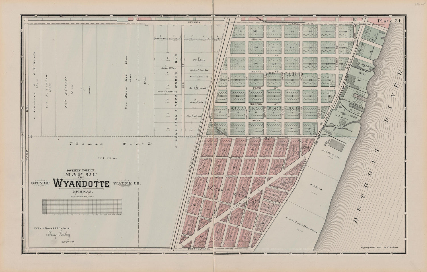 This old map of Michigan, , Wayne County was created by Sauer, Wm. C. in 1893