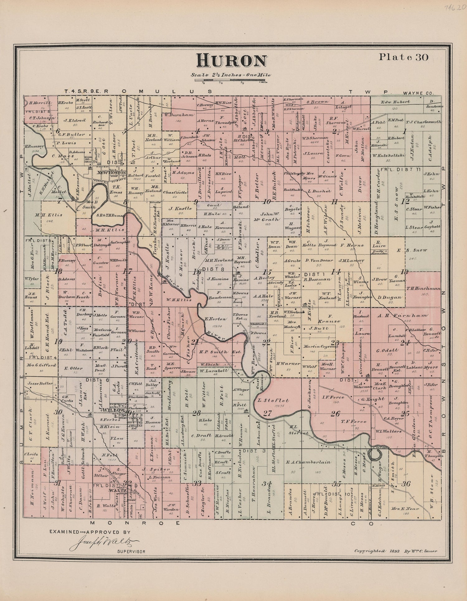 This old map of Michigan, , Wayne County was created by Sauer, Wm. C. in 1893