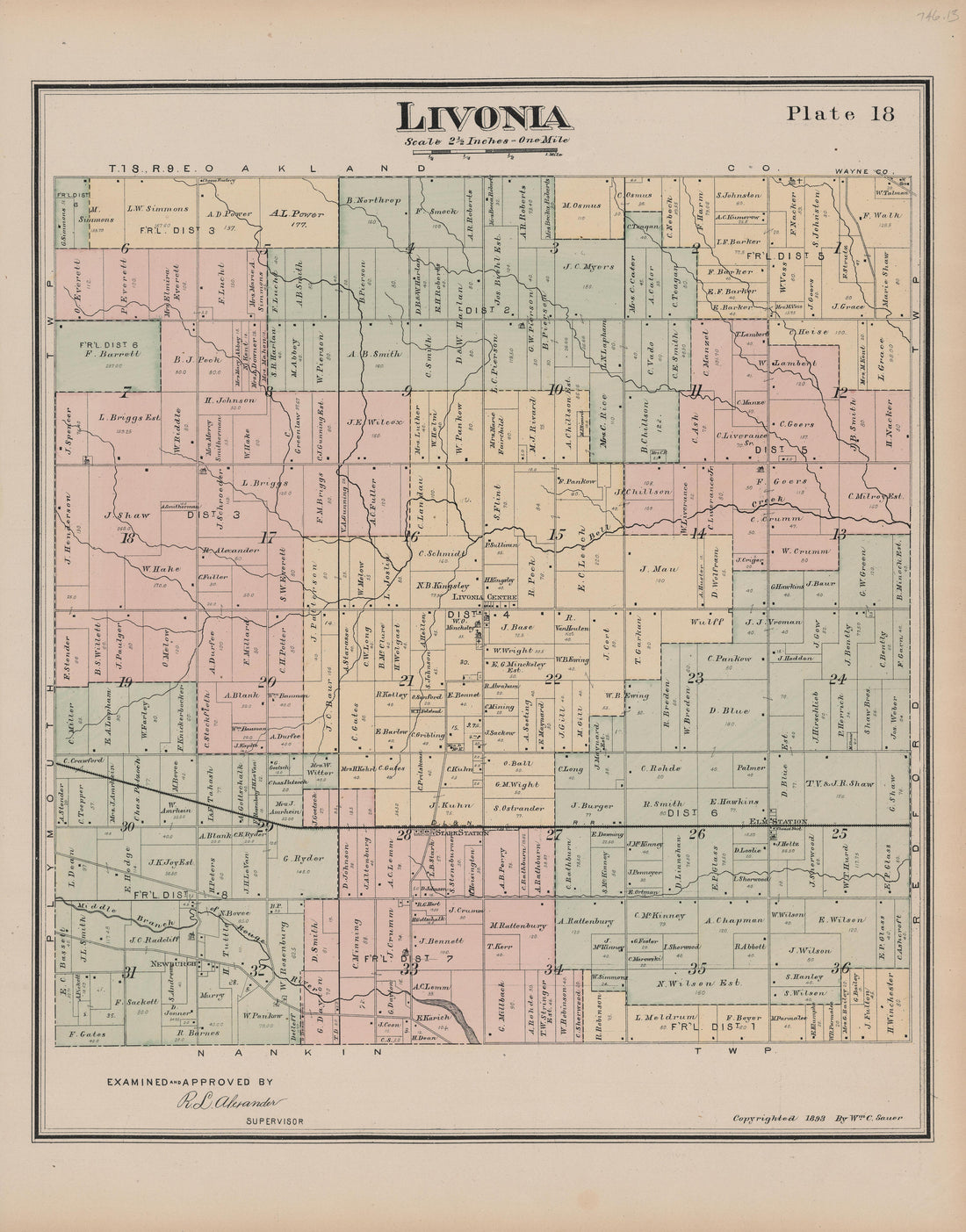 This old map of Michigan, , Wayne County was created by Sauer, Wm. C. in 1893