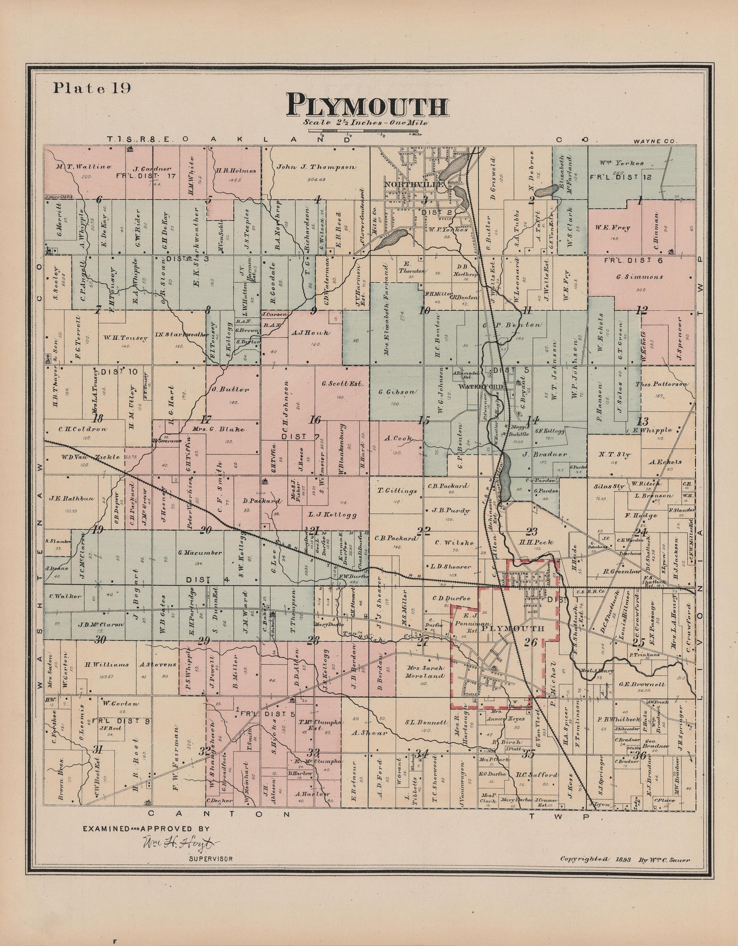 This old map of Michigan, , Wayne County was created by Sauer, Wm. C. in 1893