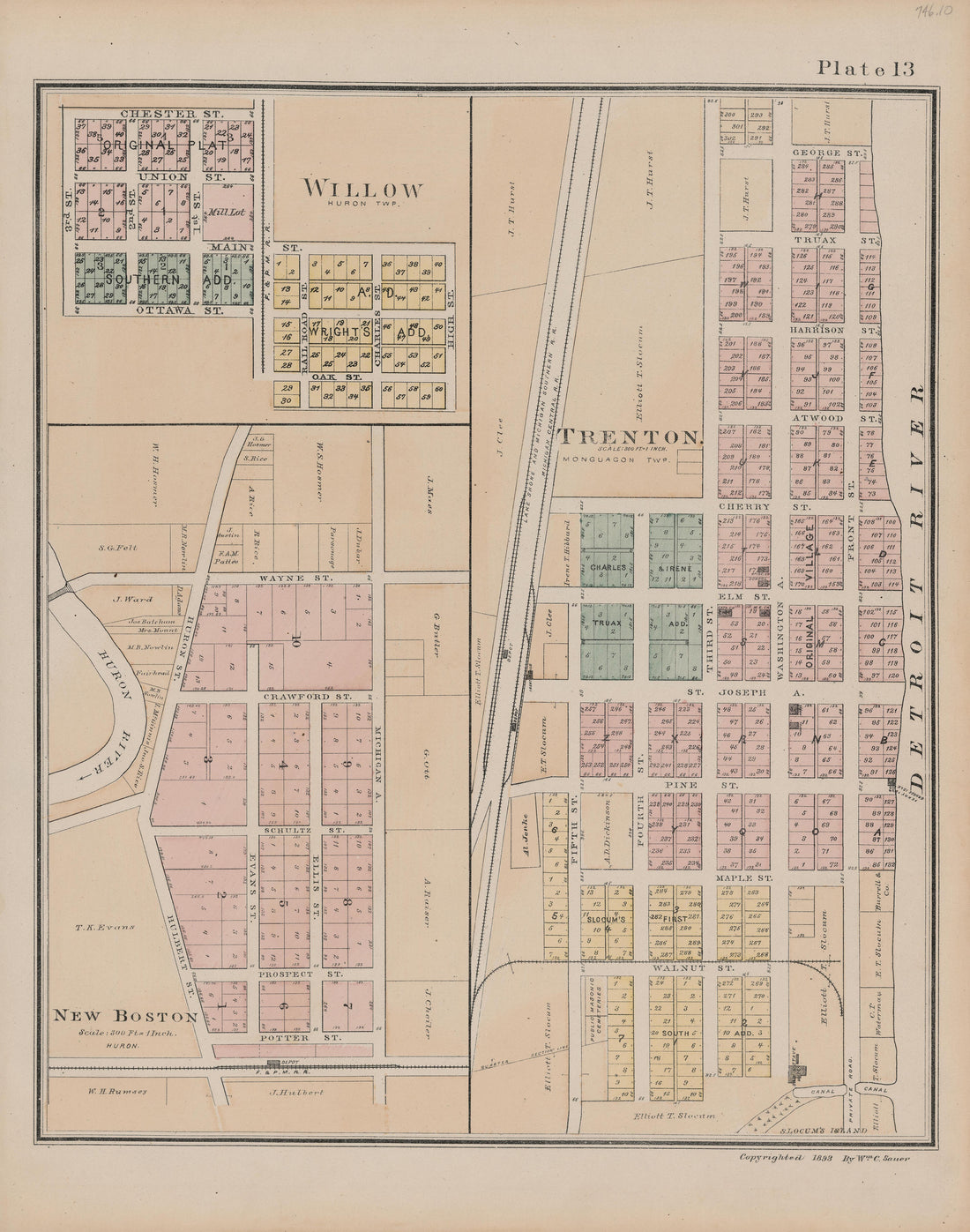 This old map of Michigan, , Wayne County was created by Sauer, Wm. C. in 1893