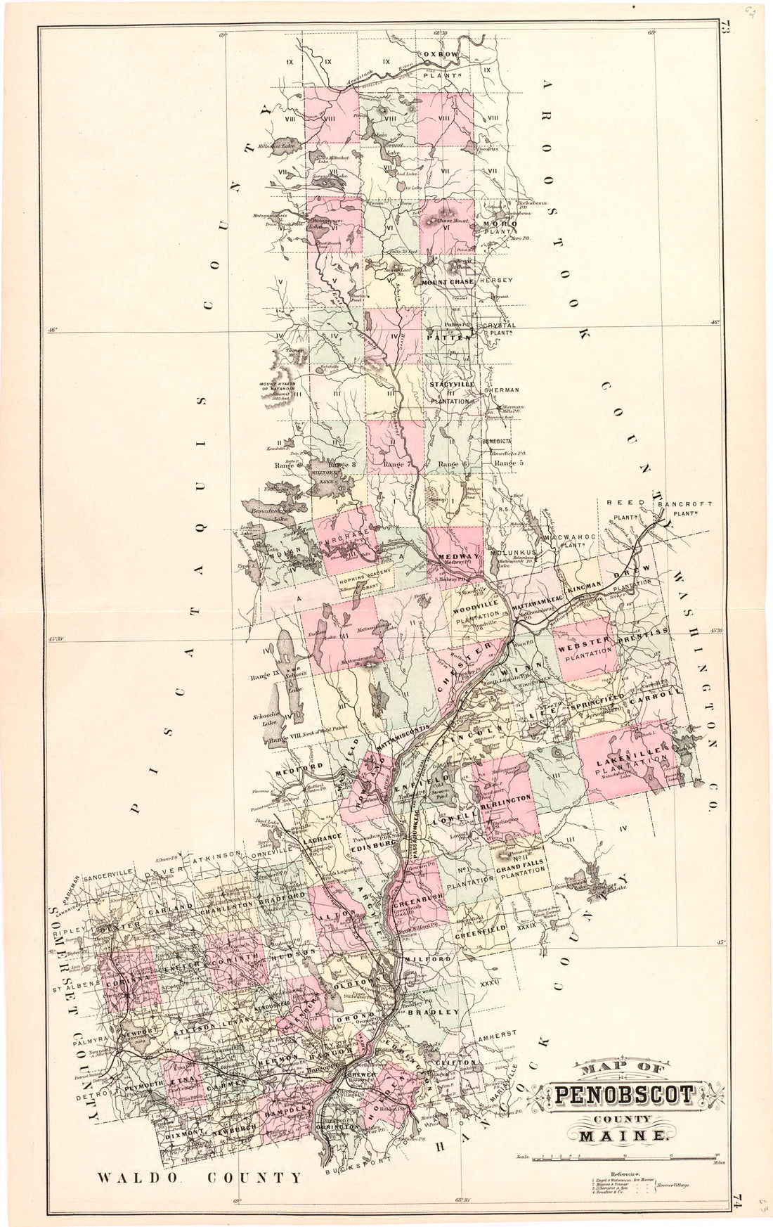 This old map of Maine,  was created by Bourquin, F. (Frederick)|Bracher, Wm. (William)|Colby &amp; Stuart|George N. Colby &amp; Co in 1887