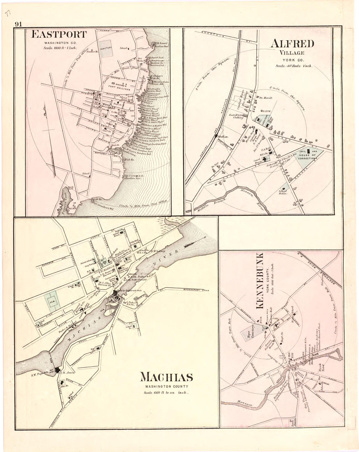 Eastport; Alfred Village; Machias; Kennebunk from Colby&