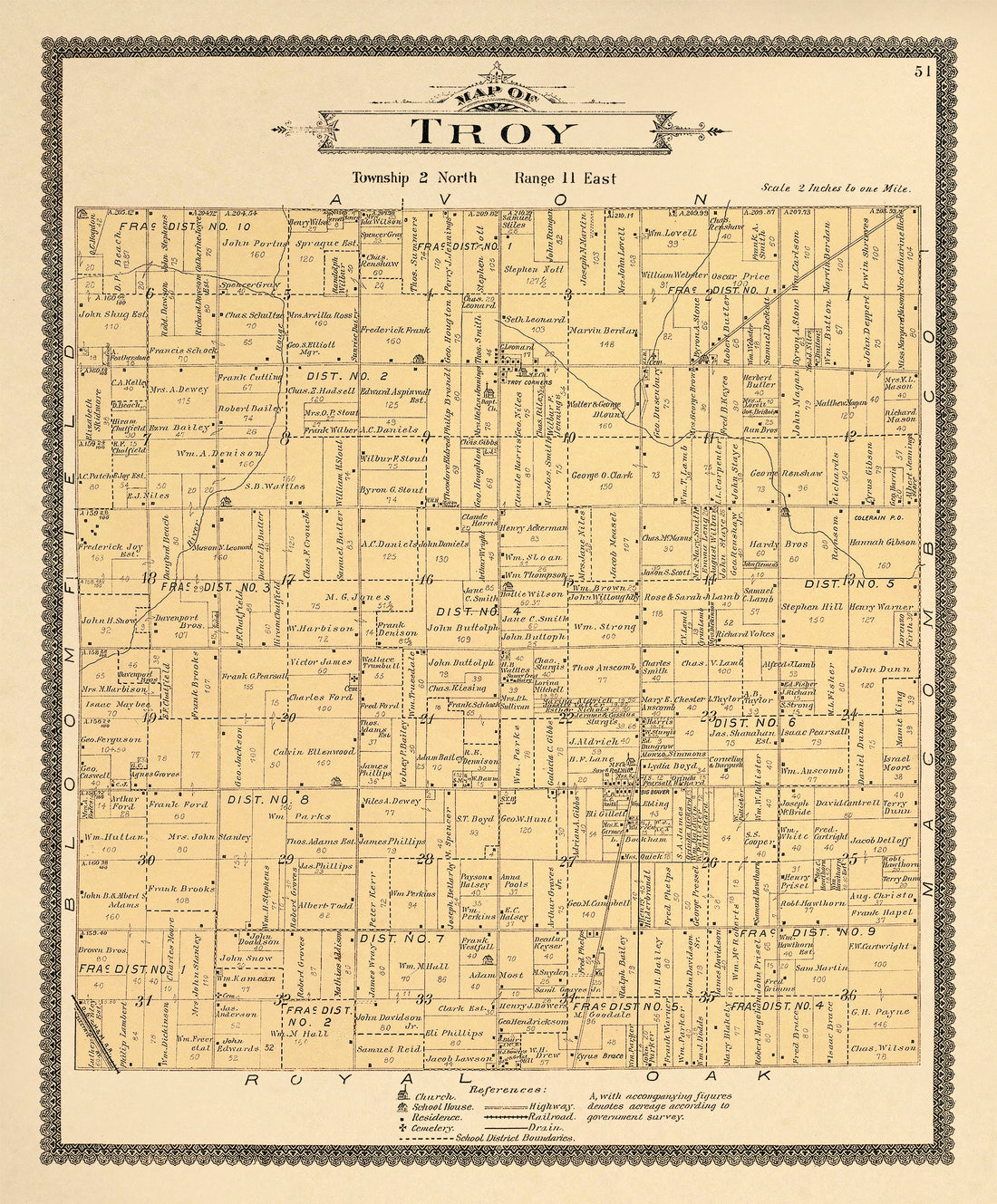 Map of Troy from Illustrated Atlas of Oakland County, Michigan 1896