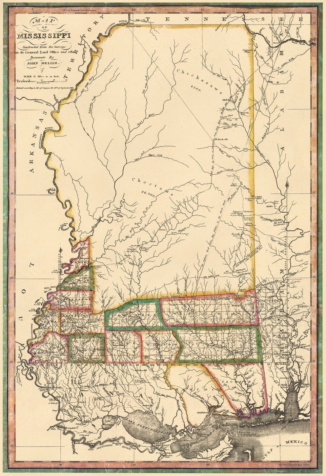 Map of Mississippi : Constructed from the Surveys In the General Land Office and Other Documents 1820
