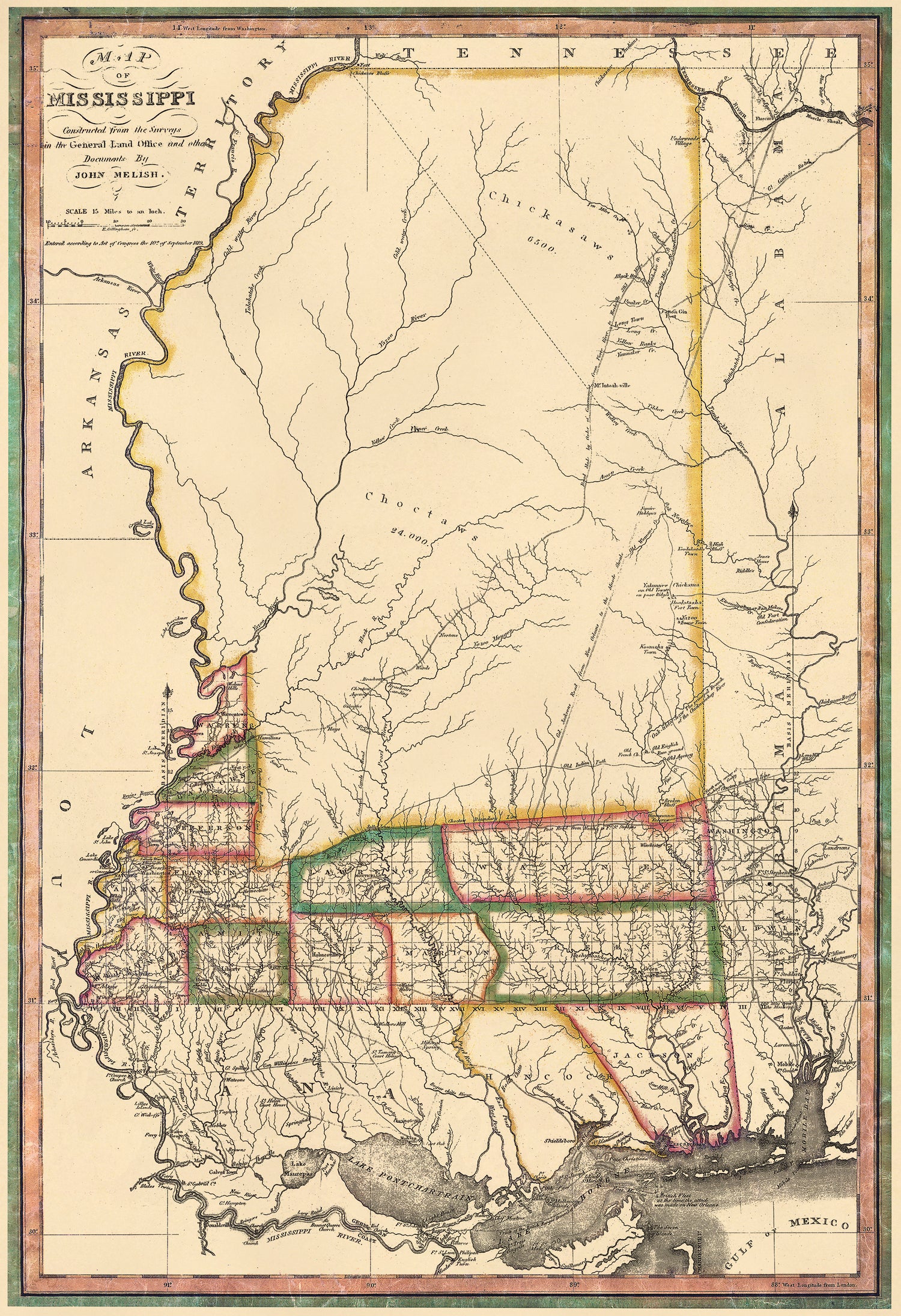 Map of Mississippi : Constructed from the Surveys In the General Land Office and Other Documents 1820