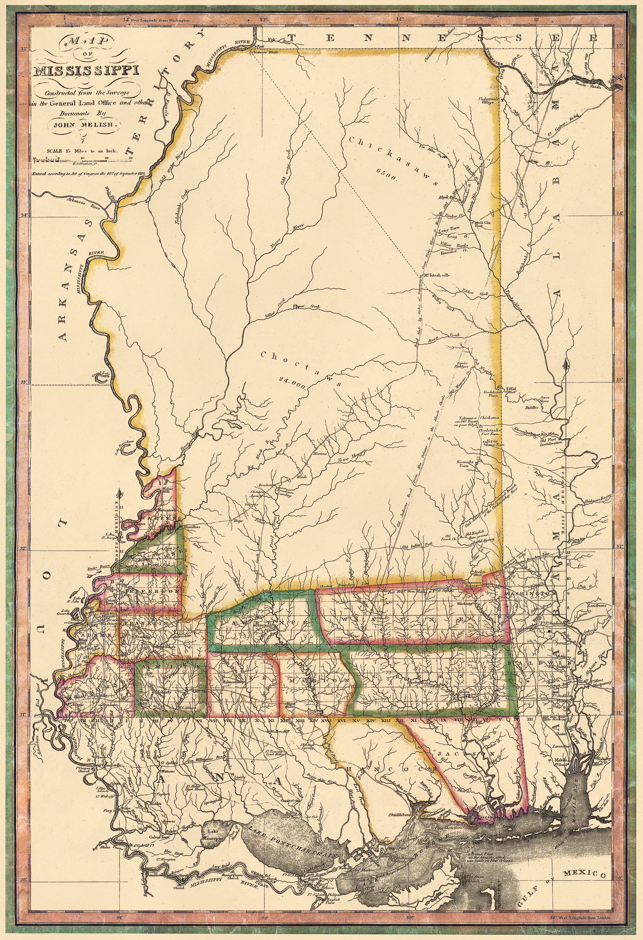 Map of Mississippi : Constructed from the Surveys In the General Land Office and Other Documents 1820