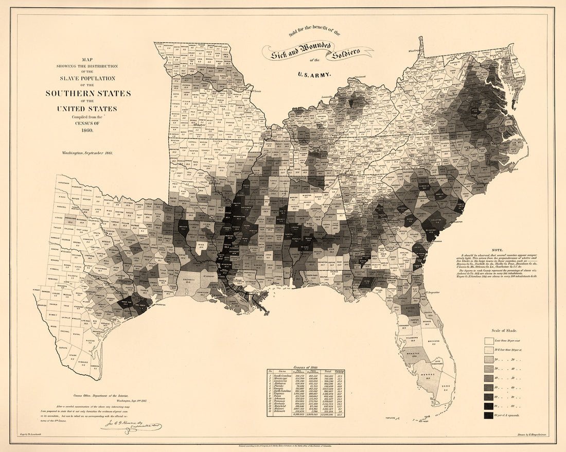 Map Showing the Distribution of the Slave Population of the Southern States of the United States. Compiled from the Census of 1860 1861
