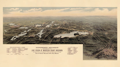 Oconomowoc, Waukesha and the Lake Region of Waukesha County, Wisconsin, All These Lakes and Resorts Are Within Four Hours Ride of Chicago, On the Chicago, Milwaukee &amp; St. Paul Railway 1890 by Relic Map Company