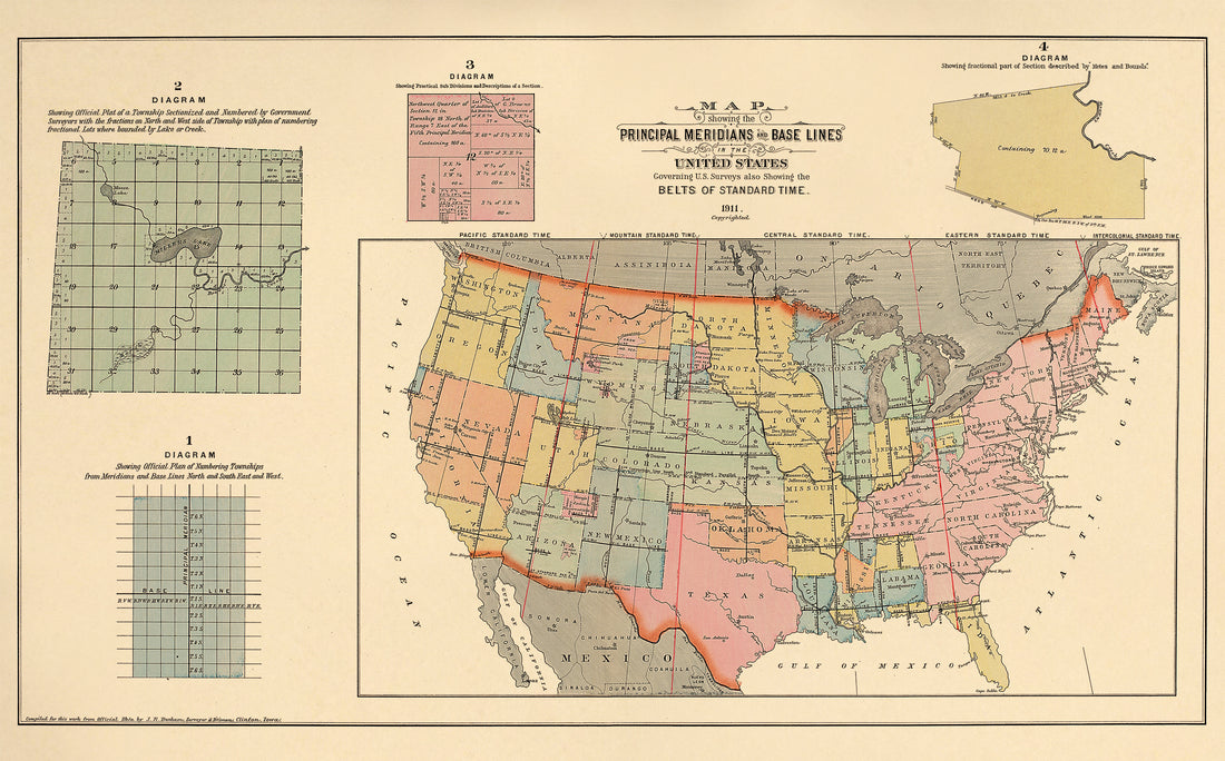 Map Showing the Principal Meridians and Base Lines of the United States from Plat Book of Fayette County, Ohio 1913