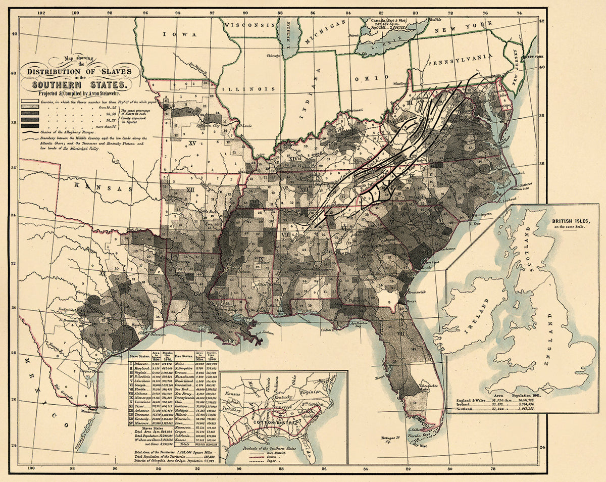 Map Showing the Distribution of Slaves In the Southern States 1860 by Relic Map Company