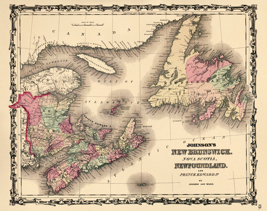 New Brunswick, Nova Scotia, Newfoundland, &amp; Prince Edward Island from Family Atlas 1862