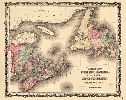 New Brunswick, Nova Scotia, Newfoundland, &amp; Prince Edward Island from Family Atlas 1862