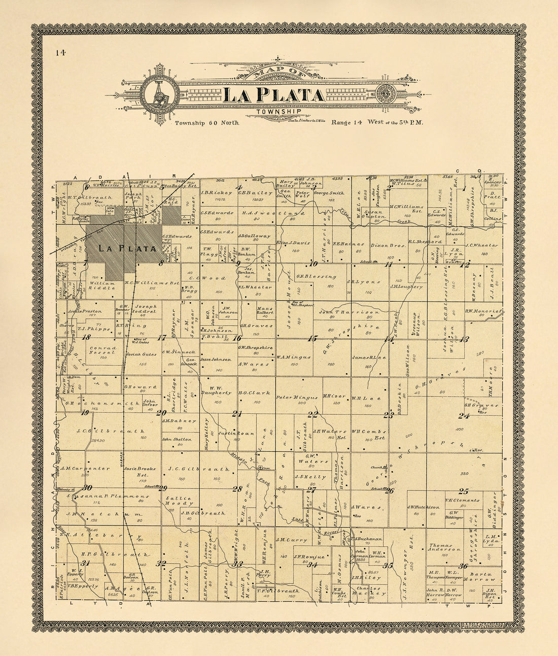 La Plata Township from Standard Atlas of Macon County, Missouri 1897