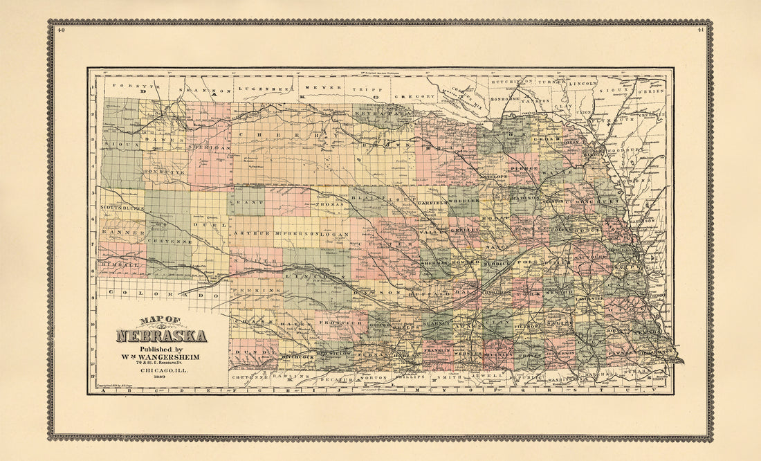 Map of Nebraska from Atlas of Genesee County, Michigan 1889