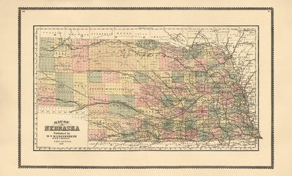 Map of Nebraska from Atlas of Genesee County, Michigan 1889
