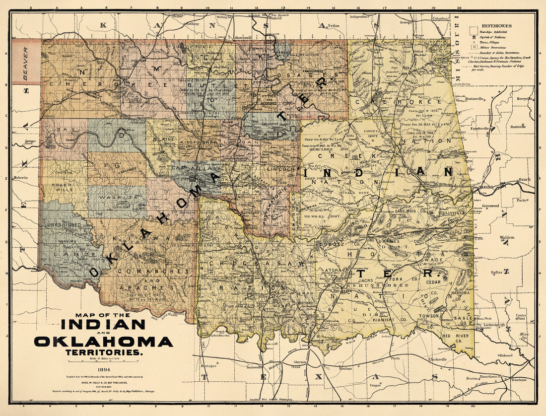 Map of the Indian and Oklahoma Territories, 1894; Compiled from the Official Records of the General Land Office and Other Sources by Relic Map Company