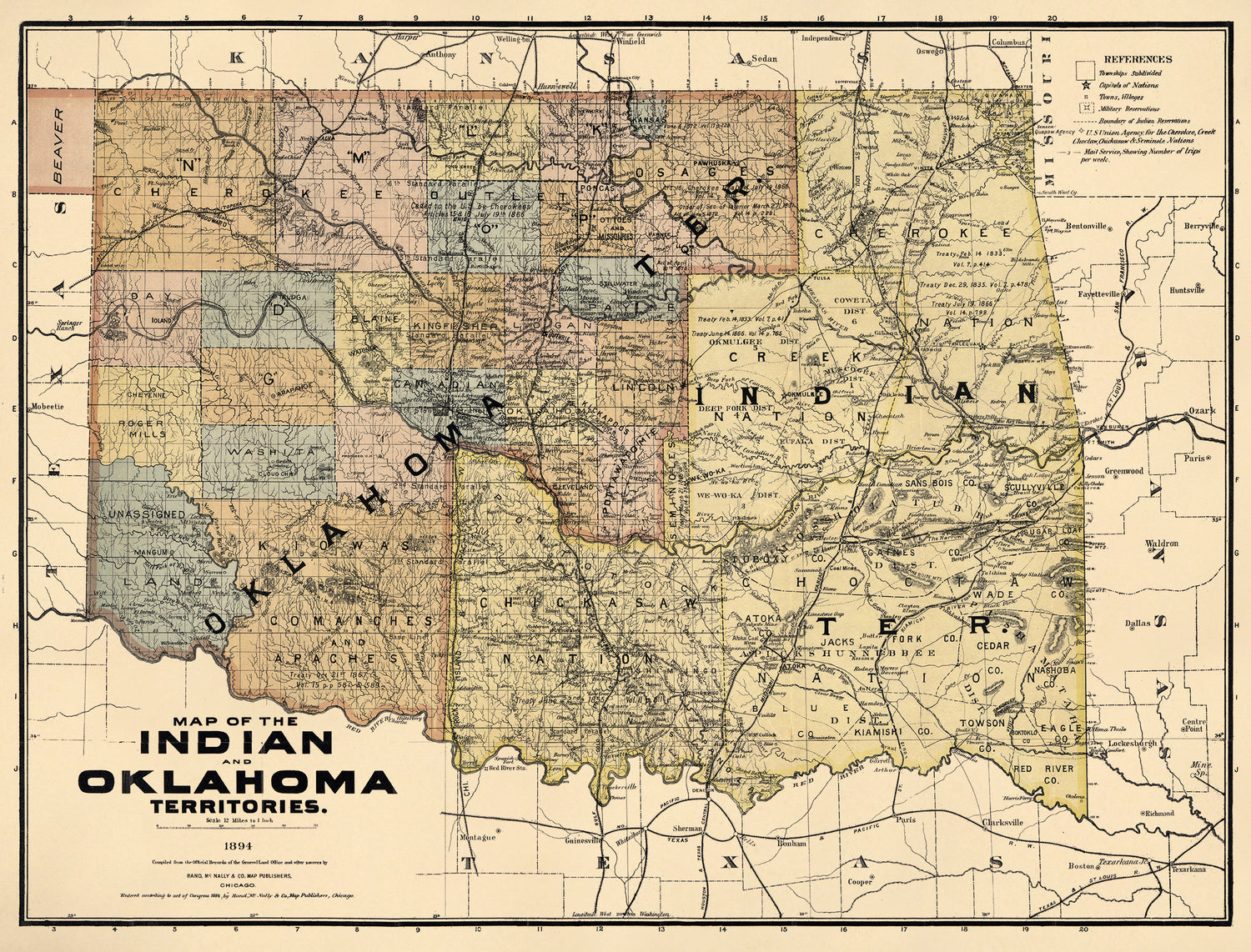 Map of the Indian and Oklahoma Territories, 1894; Compiled from the Official Records of the General Land Office and Other Sources by Relic Map Company