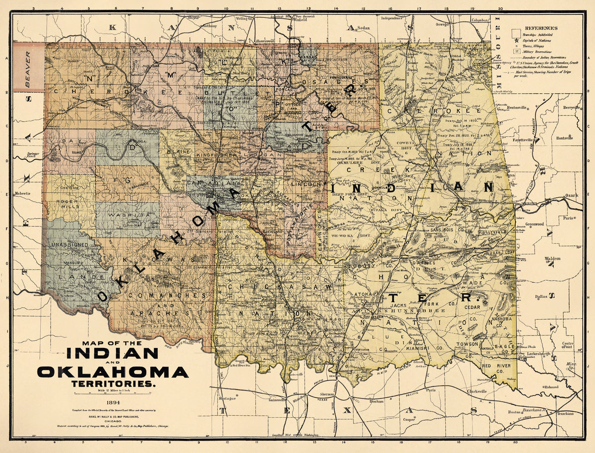 Map of the Indian and Oklahoma Territories, 1894; Compiled from the Official Records of the General Land Office and Other Sources by Relic Map Company