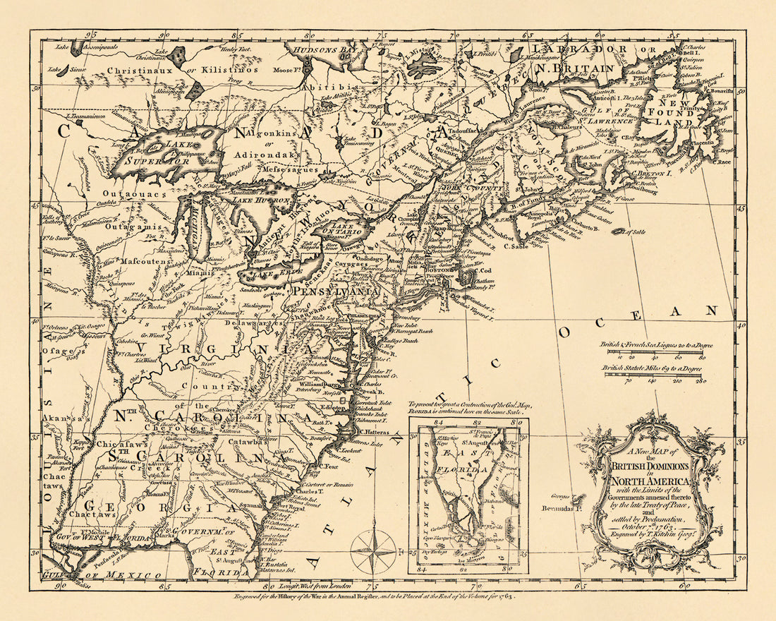 A New Map of the British Dominions In North America; With the Limits of the Governments Annexed Thereto by the Late Treaty of Peace, and Settled by Proclamation, October 7th 1763