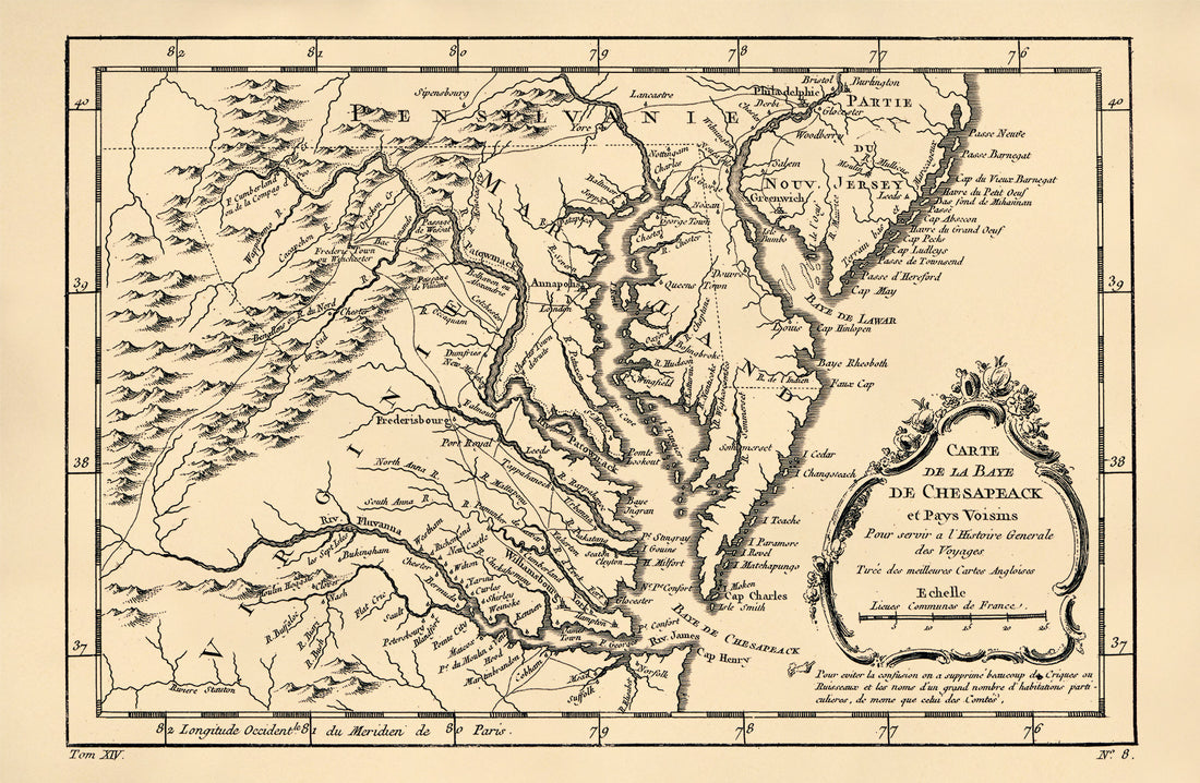 Carte De La Baye De Chesapeack Et Pays Voisins 1757