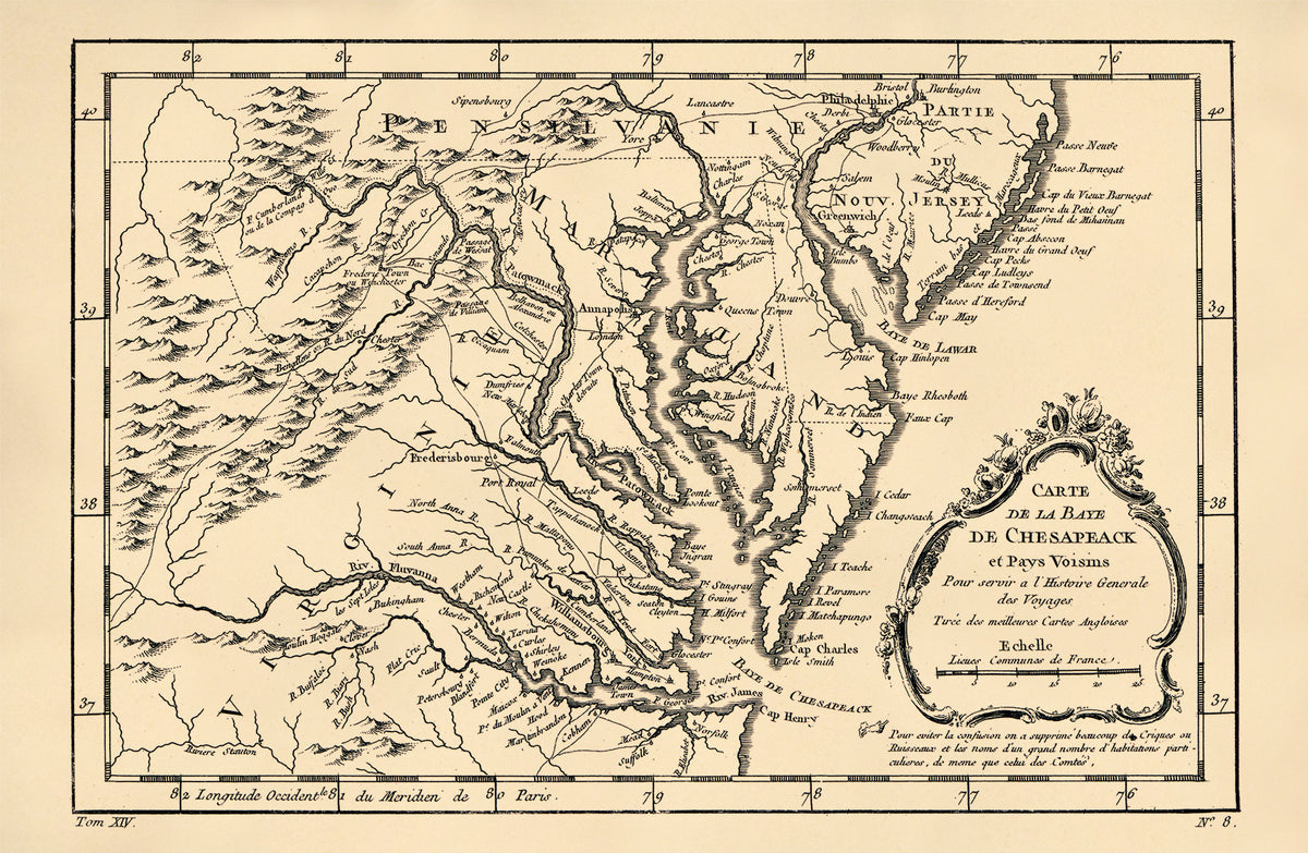 Carte De La Baye De Chesapeack Et Pays Voisins 1757 by Relic Map Company