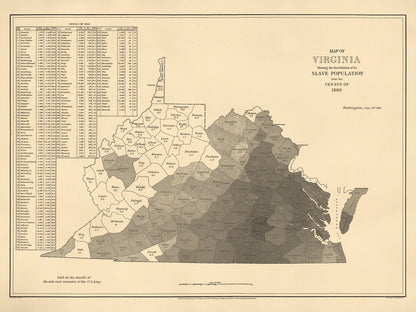 Map of Virginia : Showing the Distribution of Its Slave Population from the Census of 1860 1861
