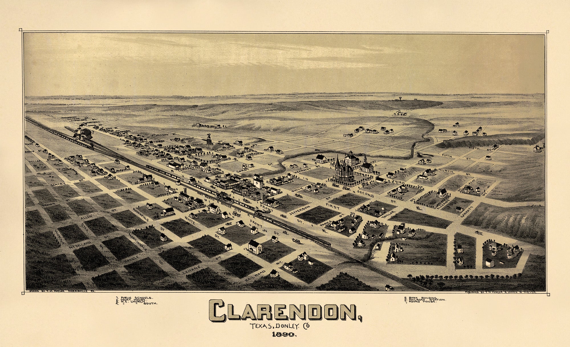 Clarendon, Texas, Donley County 1890 by Relic Map Company