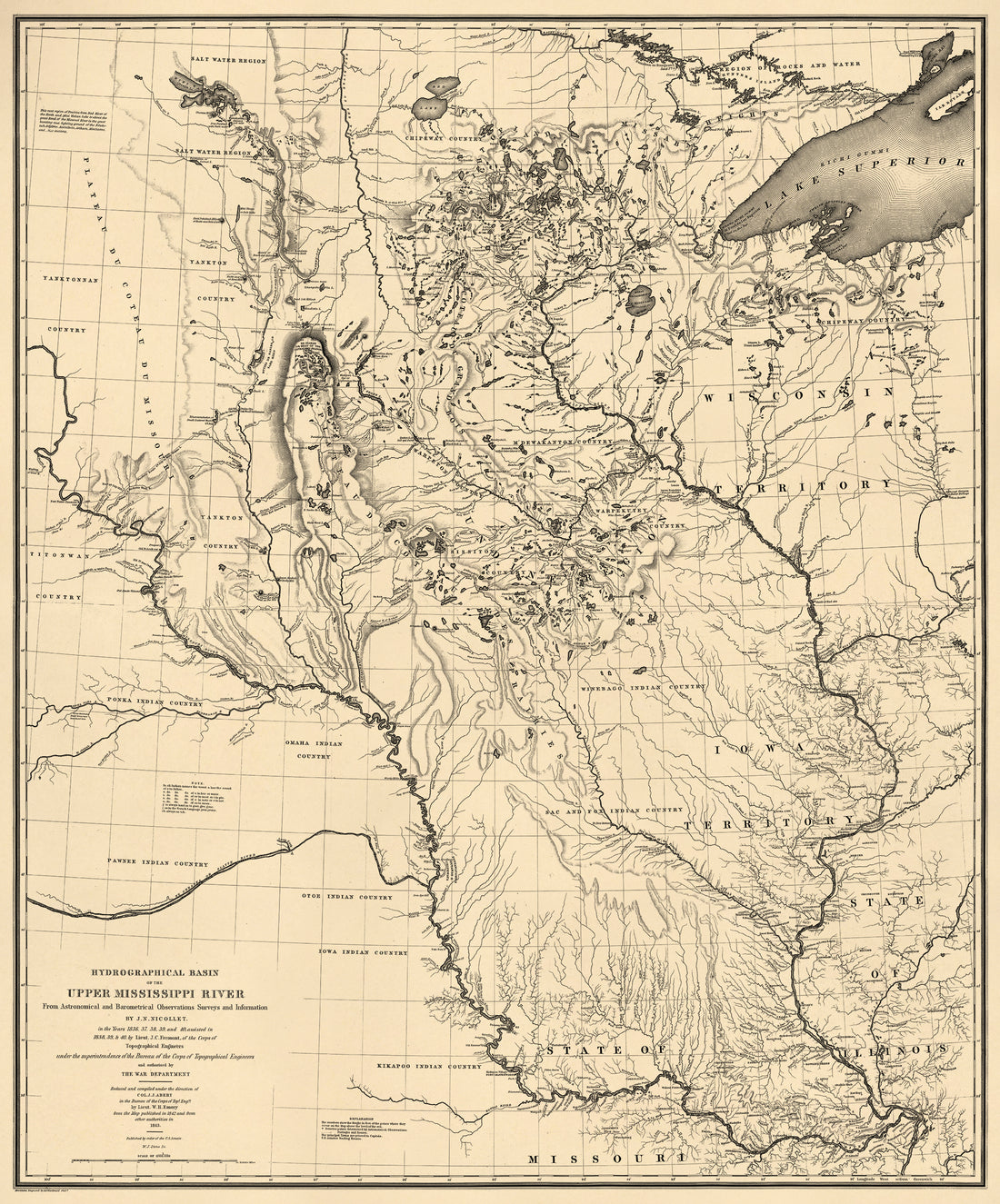 Hydrographical Basin of the Upper Mississippi River from Astronomical and Barometrical Observations, Surveys, and Information 1843