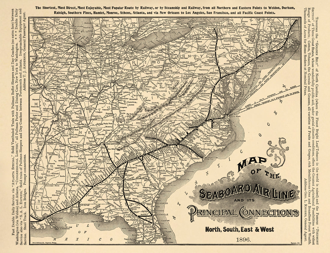 Map of the Seaboard Air Line and Its Principal Connections North, South, East &amp; West, 1896