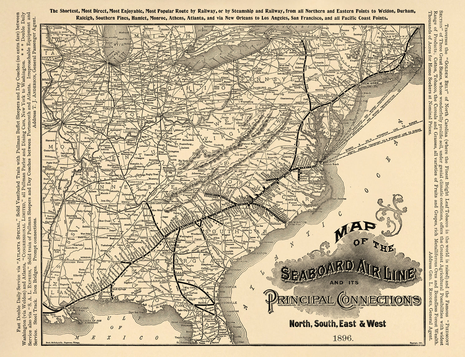 Map of the Seaboard Air Line and Its Principal Connections North, South, East &amp; West, 1896