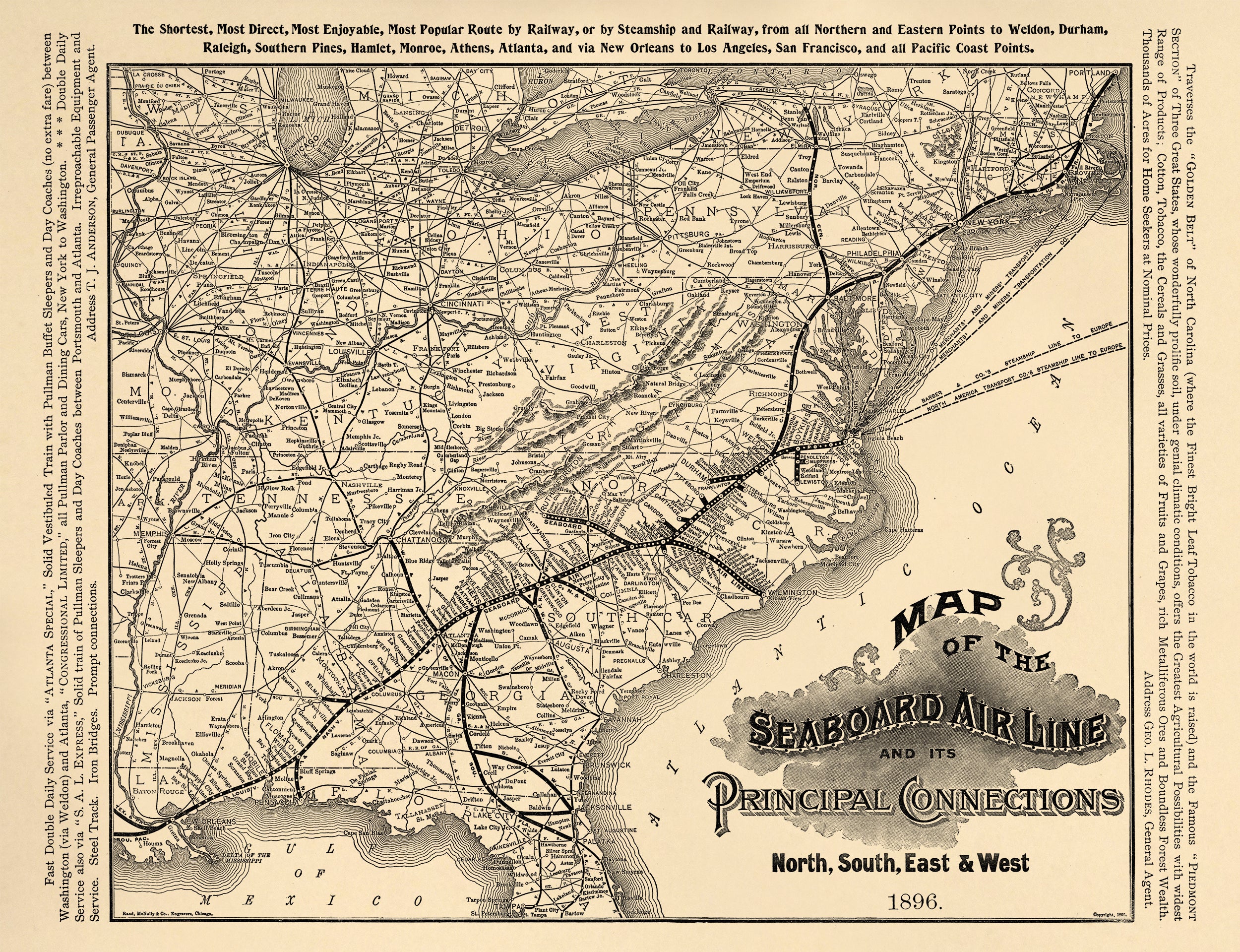 Map of the Seaboard Air Line and Its Principal Connections North, South, East &amp; West, 1896