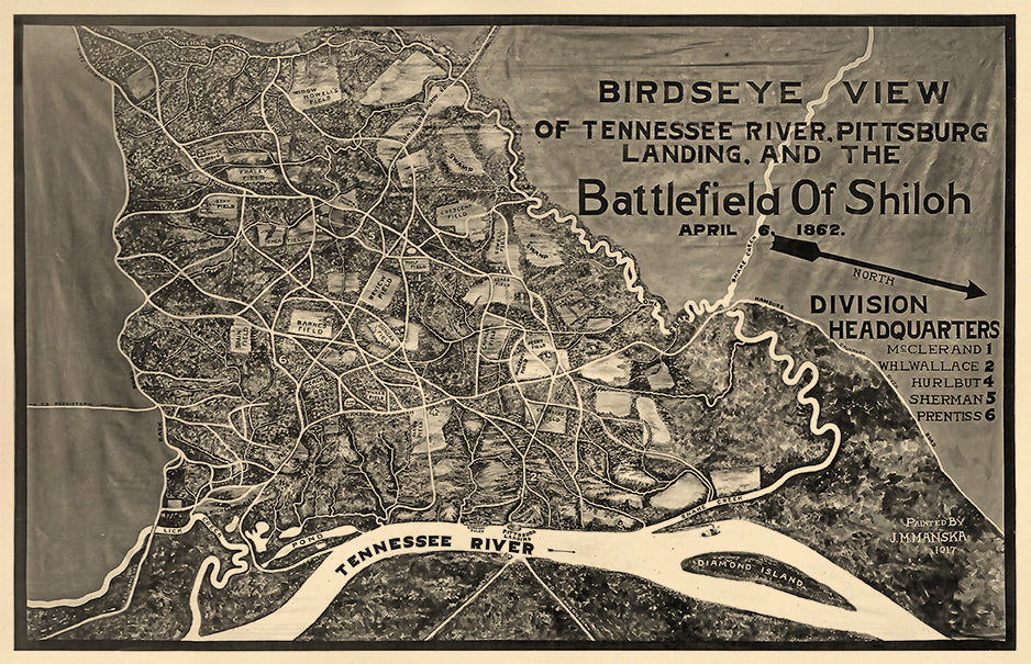 Birdseye View of Tennessee River, Pittsburg Landing, and the Battlefield of Shiloh, April 6, 1862 1917