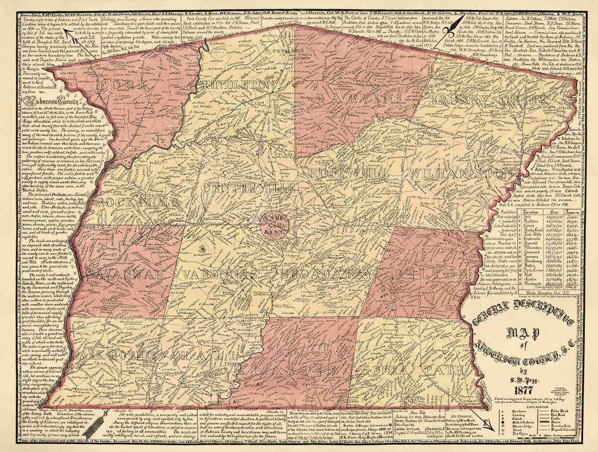 General Descriptive Map of Anderson County, S.C (Descriptive Map of Anderson County, S.C., Map of Anderson County, S.C.) 1877 by Relic Map Company