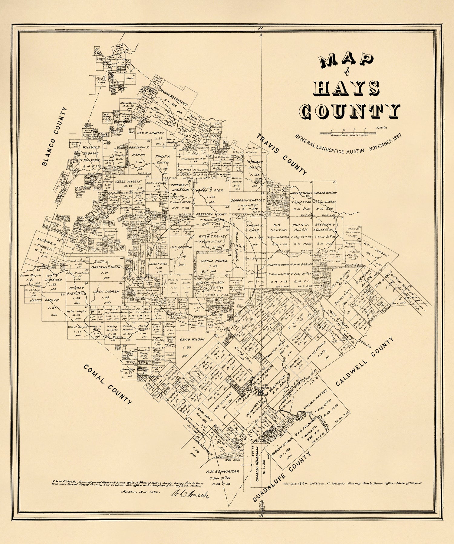 Map of Hays County, Texas 1880