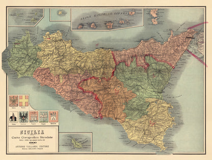 Sicilia Carta Corografica Stradale 1900