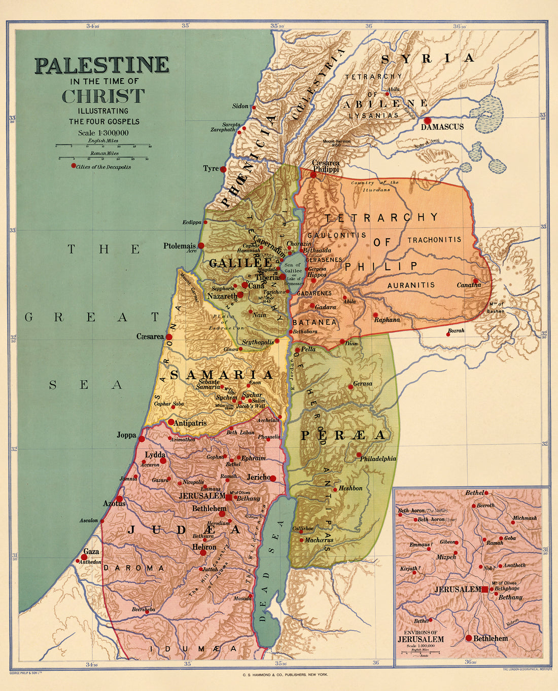 Palestine In the Time of Christ : Illustrating the Four Gospels 1916 by Relic Map Company
